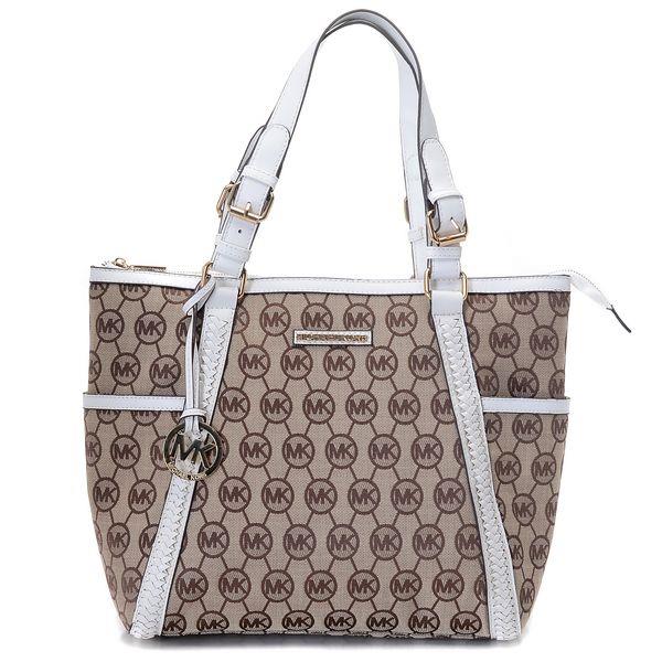 michael kors pisket large zip-top monogram tote med vanilla skinn Lær Virksomhet mmhuc